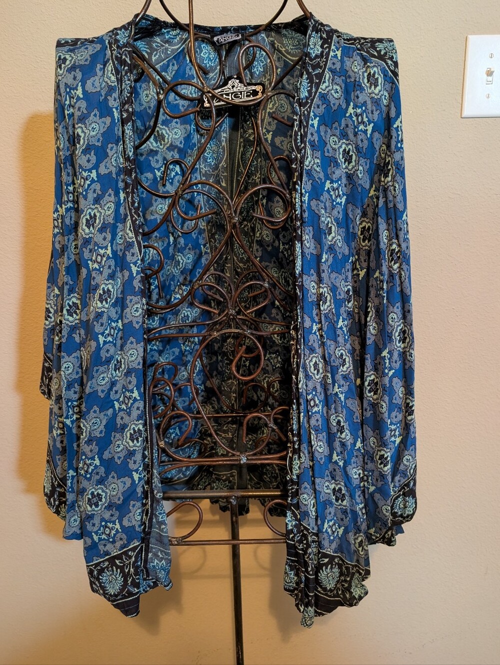 Angie Woman Blue Flora Paisley Boho Kimono